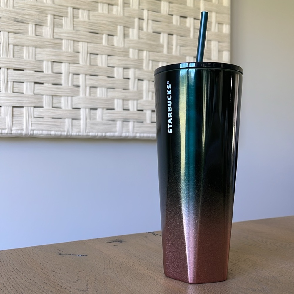 NWT Starbucks Gradient Deep Emerald Green Rose Gold Pink Cold Cup Tumbler